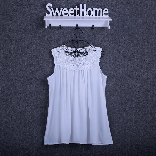Summer tops for women Fashion Lace Chiffon blouse V-Neck Loose Casual Chiffon Shirt