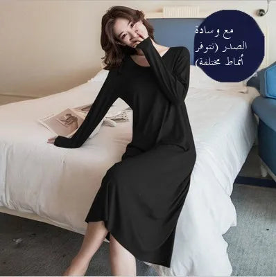 Pure Cotton One-Piece Sp Dr Women's Long Over-Knee Nightgown Spring Autumn Winter Comfortable Breathable Spwear