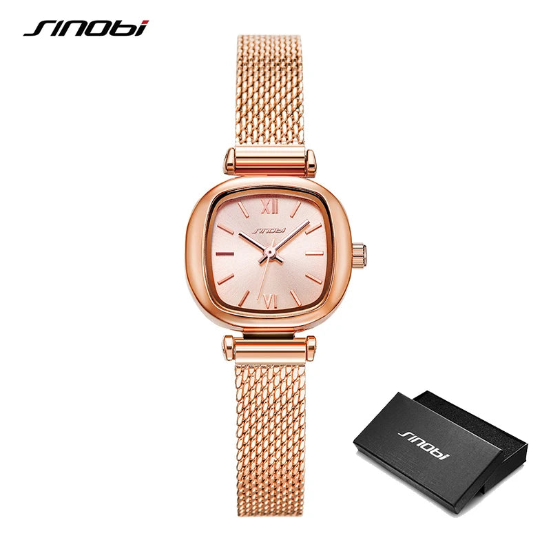 Sinobi Fashion Womens Square Golden Watch Elegant Ladies Quartz Wristwatches Luxury Casual Female Gifts Clock Relogio Feminino