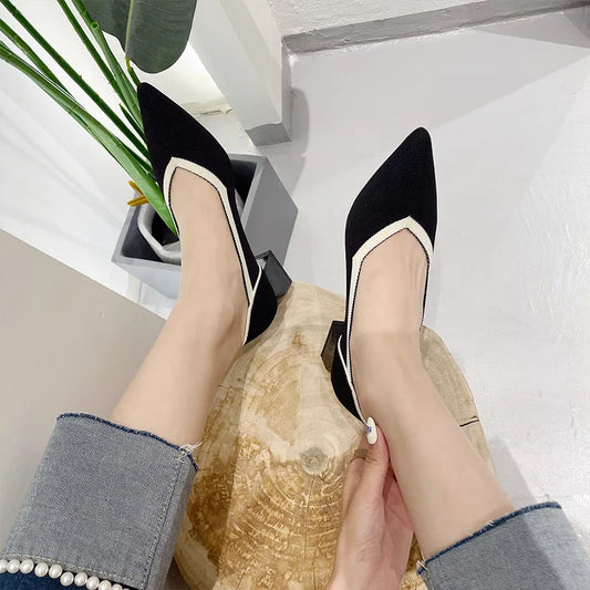 Women shoes high heels spring/summer/autumn knitted breathable pointed rubber soles high heels women's shoes beautiful fashion s