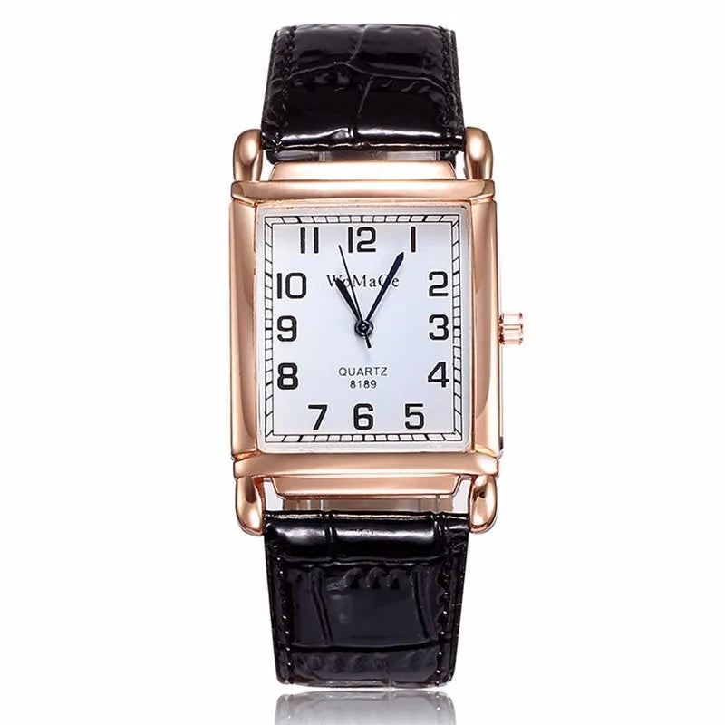 Fashion Women Watches Luxury Metal Rose Gold Square Ladies Quartz Wristwatch Rectangle Red Leather Female Clock
