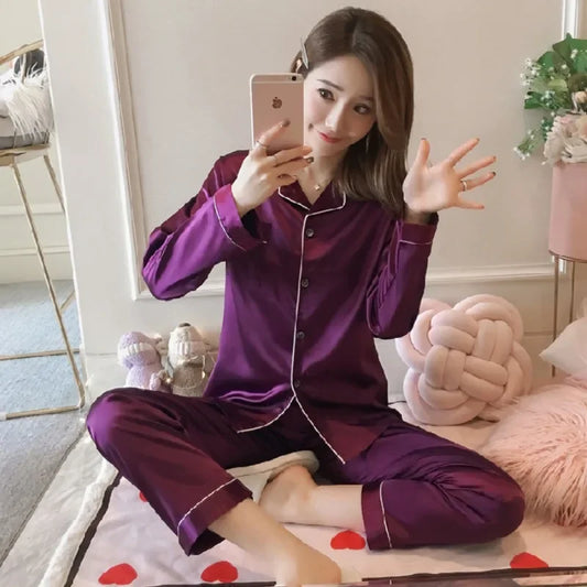 Silk Pajamas for Women 2025 Sexy Silk Women Pijama Sets Sleepwear Long-sleeve Cardigan Female Ice Silk Home Pijama Mujer Verano