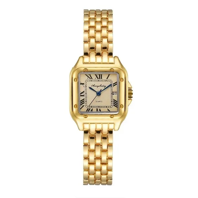 2025 Luxury Ladies Square Quartz Watches Women's Fashion Gold Alloy Strap Wristwatches Qualities Female Roman Scale Date Clock