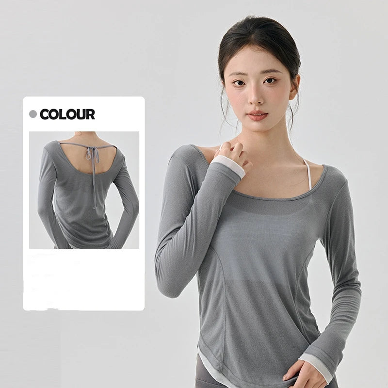Women fitness gym Yoga Tops Lightweight Breathable Sexy Backless Long-sleeved sports tops Cover-up T-shirt Women's clothing