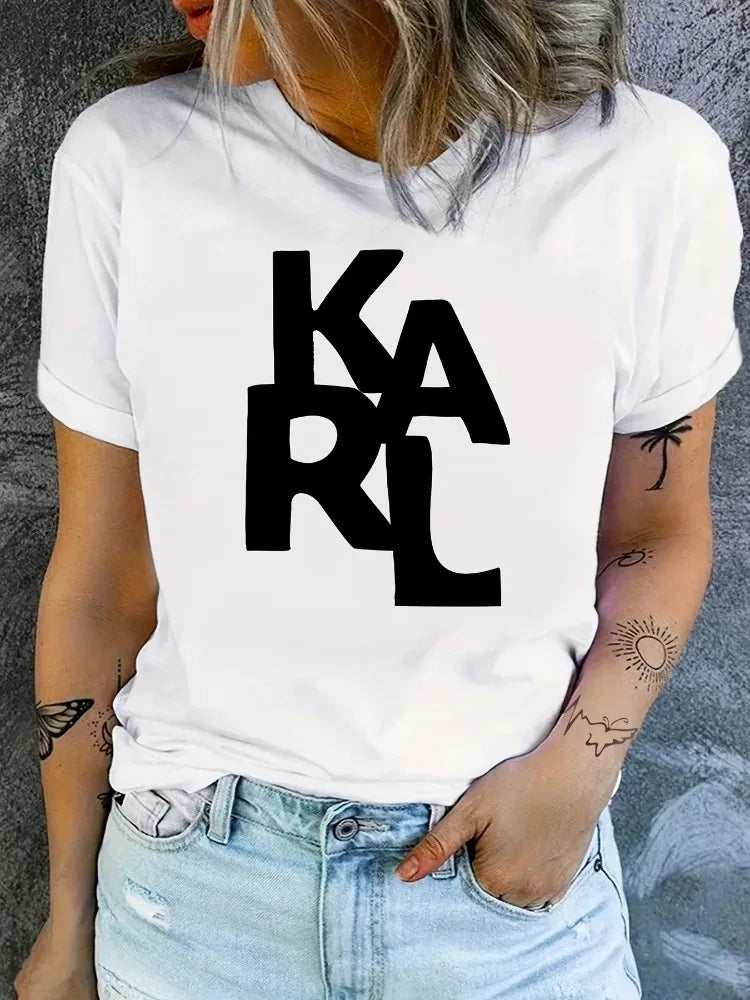 2025 KARL Women's T-Shirt Letter Printing Short Sleeve Cotton Tees High Quality Luxury Brand T-shirt Summer Streetwear Y2k Tops