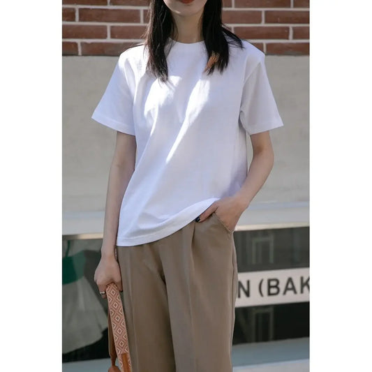 Women Pure Cotton White T-shirt Short Sleeved Half Sleeve Bottom Shoulder Top Solid Color New Summer 2024 graphic t shirts