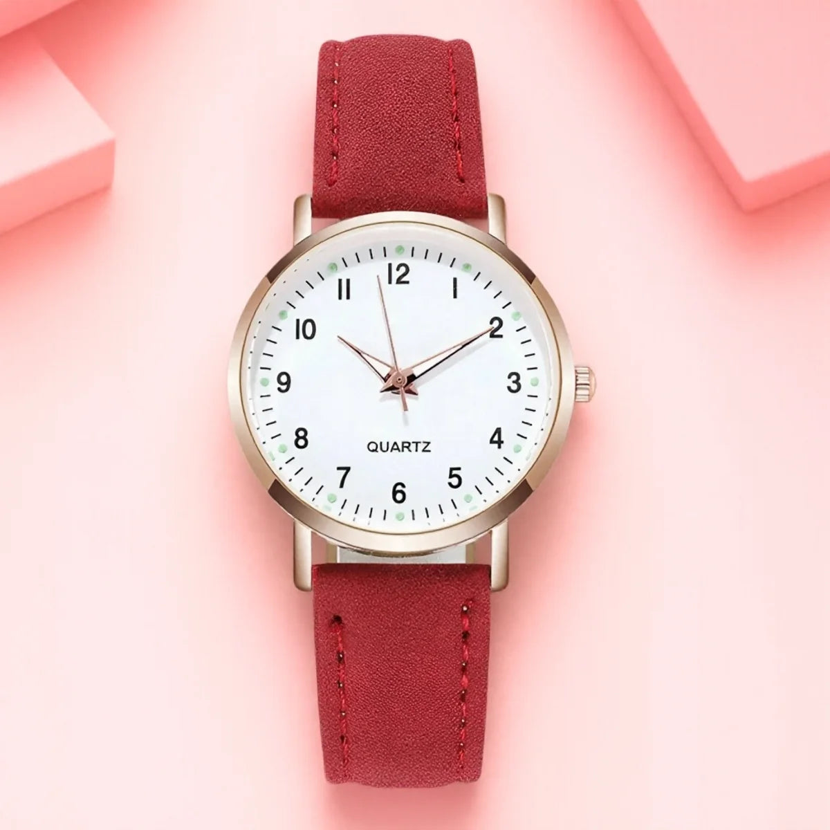 Casual Round Quartz Watch Luminous Analog Wristwatch PU Leather Strap for Women Girls Ideal Gift