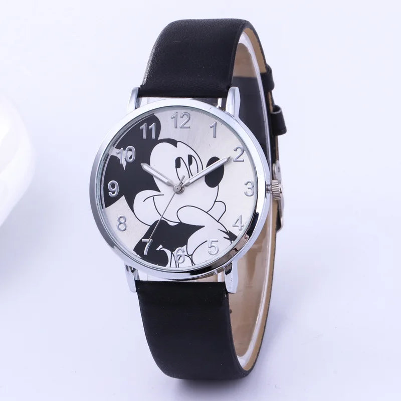 Disney Mickey Mouse Women Watches for Girls Black Leather Strap ultrathin Ladies Watch Quartz Clock Wrist Relogio Feminino