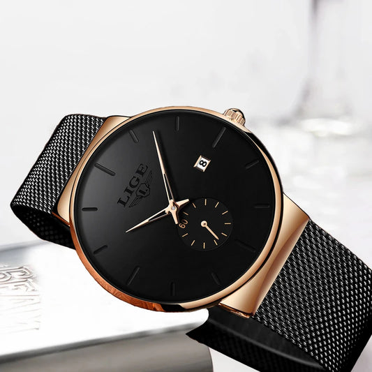 LIGE Ultra Thin Fashion Casual Ladies Watches Elegant Luxury Waterproof Business Quartz Watch for Women Gift Auto Calendar Clock