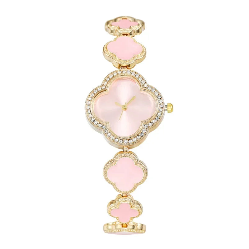 2023 New Fashionable Wristwatch Featuring Four-leaf Clover Design Fresh Floral Dial Niche Elegant Women's Watch