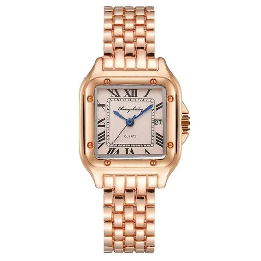 2025 Luxury Ladies Square Quartz Watches Women's Fashion Gold Alloy Strap Wristwatches Qualities Female Roman Scale Date Clock