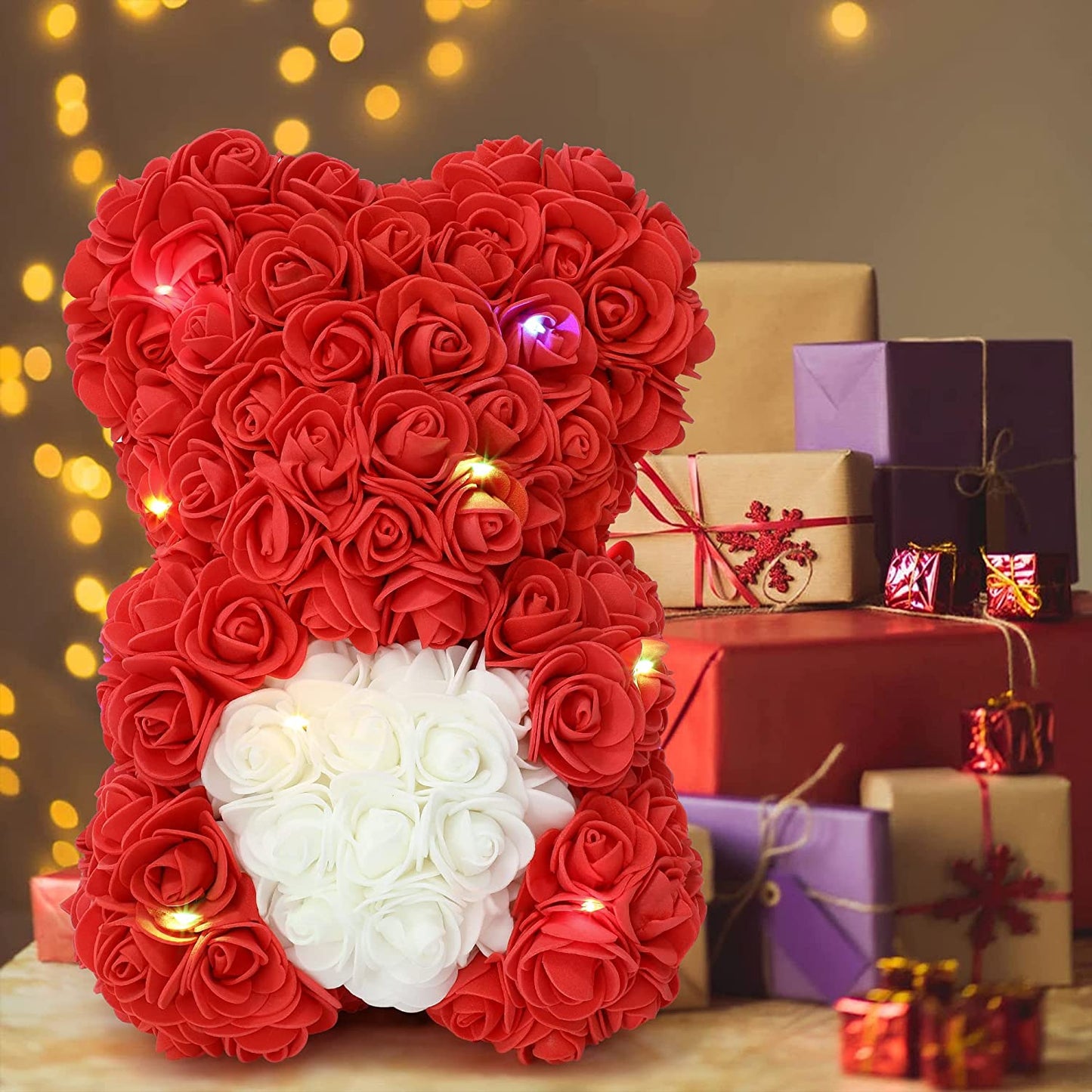 Gifts for Mom,Rose Bear, Rose Teddy Bear, Rose Flower Bear, Gifts for Girlfriends, Gifts for Women, Unique Gifts, Birthday Gifts - 10 Inch Clear Gift Box (Red)