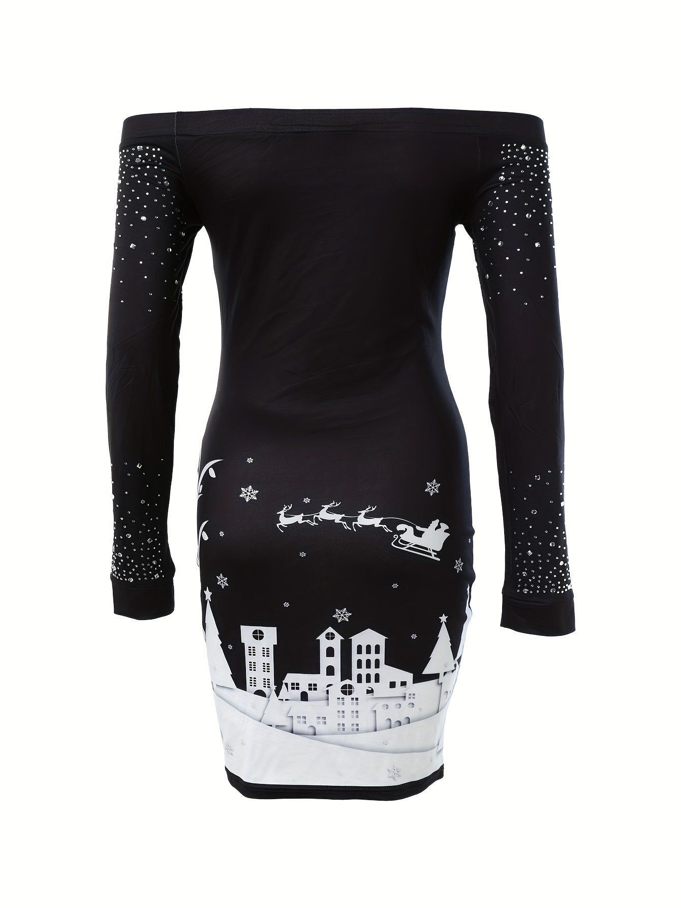 Stunning Graphic Print Off Shoulder Bodycon Dress - Women's Long Sleeve Casual Dresses for Spring & Fall - Soft, Stretchy, and Comfortable Clothing for Ladies