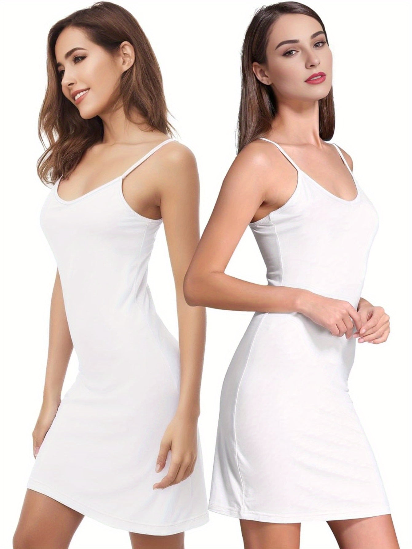 2pcs Slip Dress, Spaghetti Suspender Dress for Women, Cami Halter Neck Tank Full Slip for Under Dresses