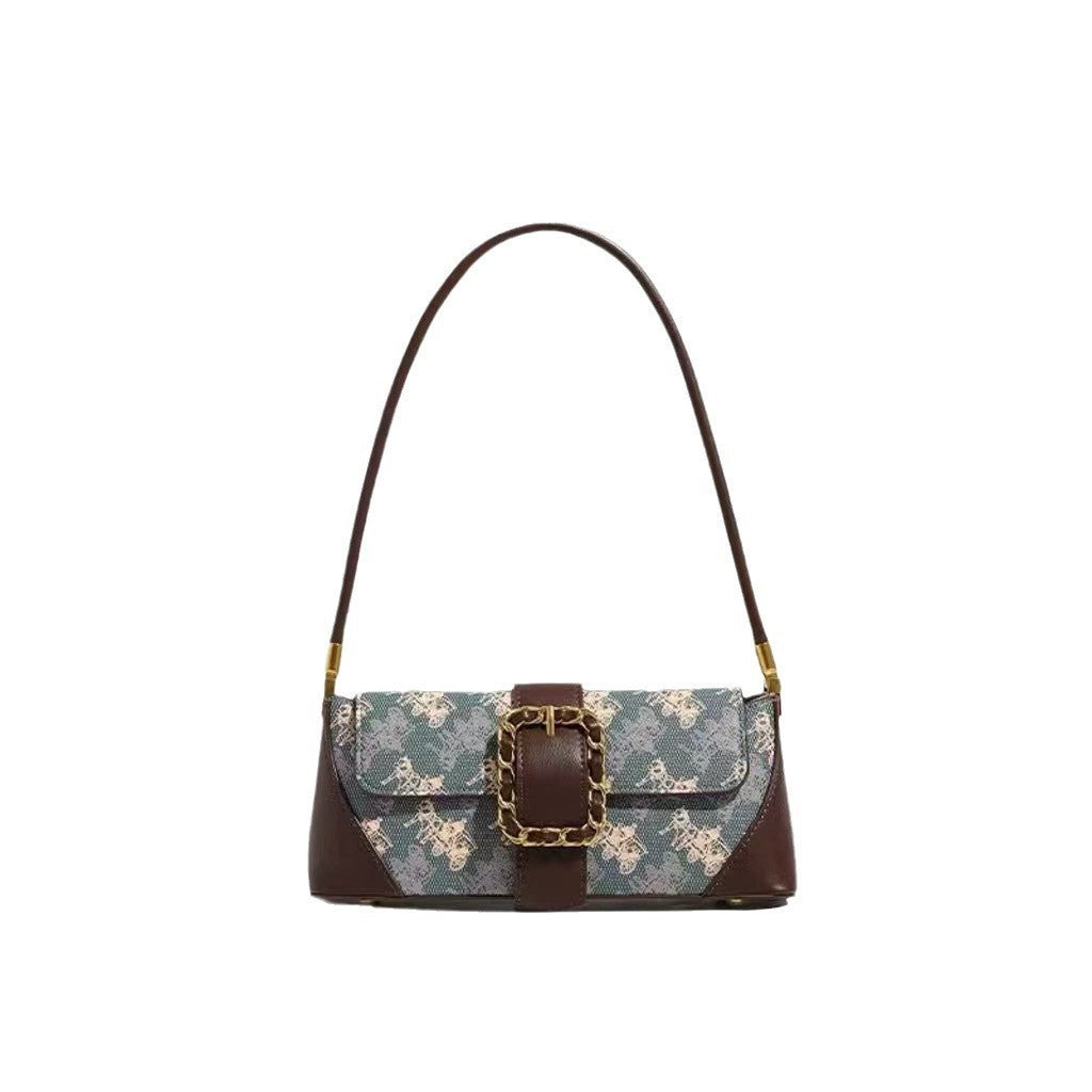 High-End Retro Baguette Bag for Women 2025 Spring Popular Fashion Shoulder Bag Casual Versatile Niche Armpit Bag