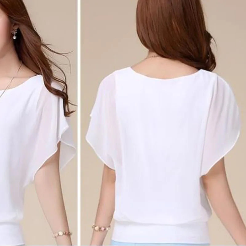 1pcs Summer Batwing Sleeve Chiffon T-Shirt Loose-Fit Women's Clothing Base Layer Top Fashionable Lady Plus Size Short Sleeves