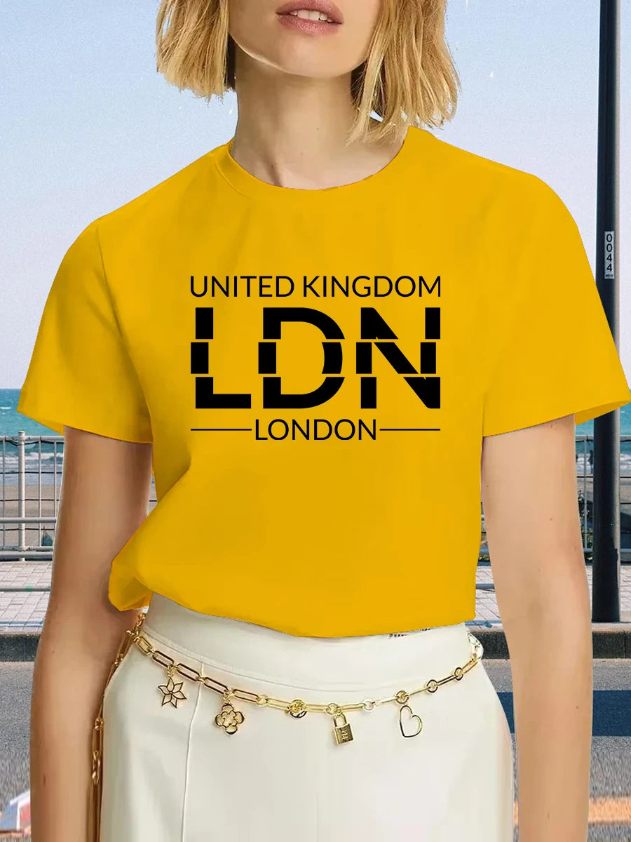 United Kingdom London Letter T-Shirt Female Sport Casual Crop Top Cool Hip Hop Tee Shirt Soft Breathable T Shirt Women