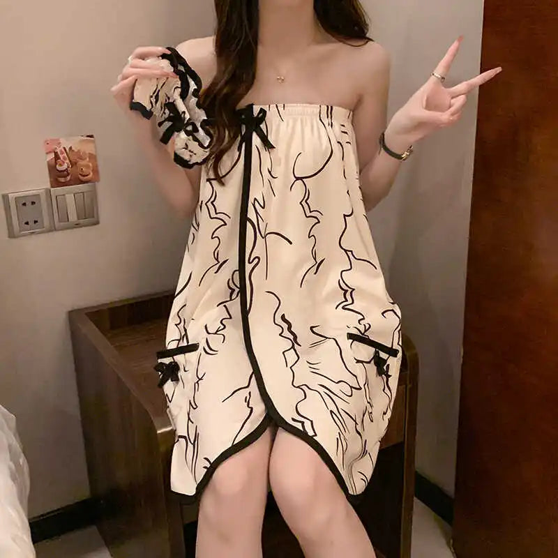 Summer Cotton Bath Towel Thin Faion Line Pattern Simple Magic Sti Women's Bath Skirt Tube Top ort Skirt Bath Robe