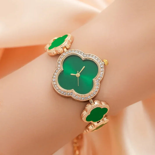 2023 New Fashionable Wristwatch Featuring Four-leaf Clover Design Fresh Floral Dial Niche Elegant Women's Watch