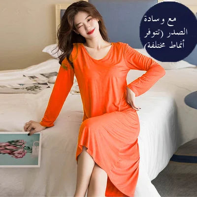 Pure Cotton One-Piece Sp Dr Women's Long Over-Knee Nightgown Spring Autumn Winter Comfortable Breathable Spwear