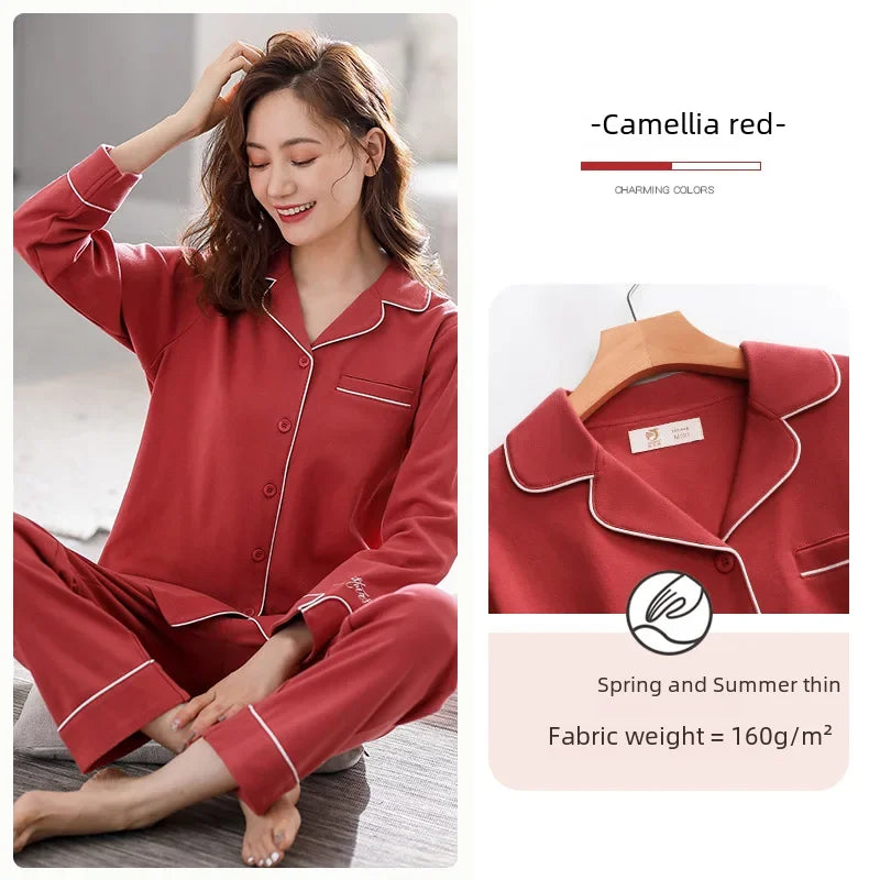 Ladies' 100% Cotton Long Sleeve Pajama Set For Autumn/winter Thin Autumn Collection Women's Homewear