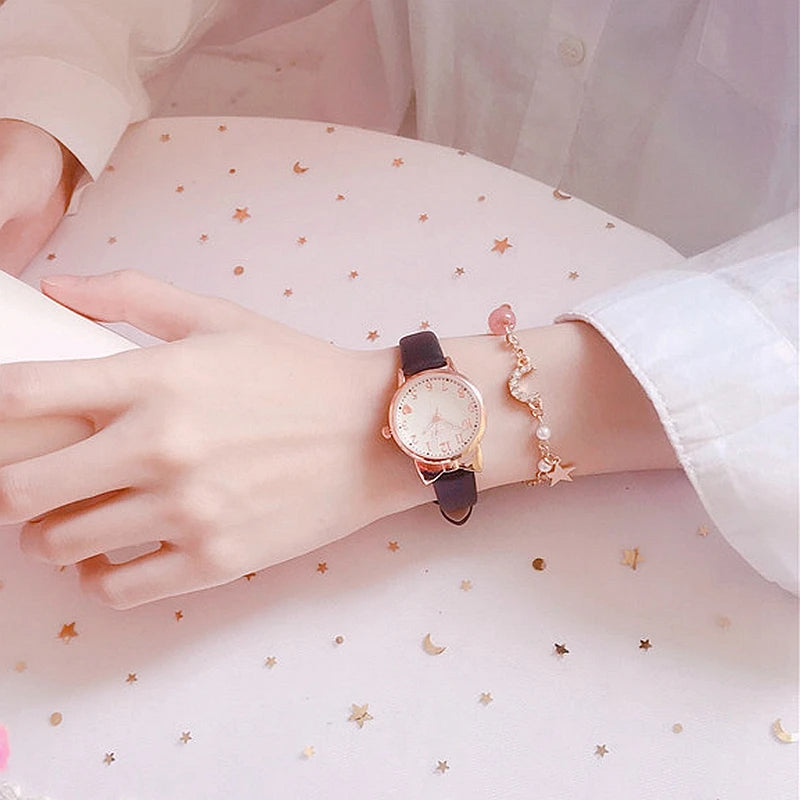 New Cute Heart Women Watch Stars Moon Bracelet Sets Rhinestones Child Quartz Watches Ideal Gifts For Kids