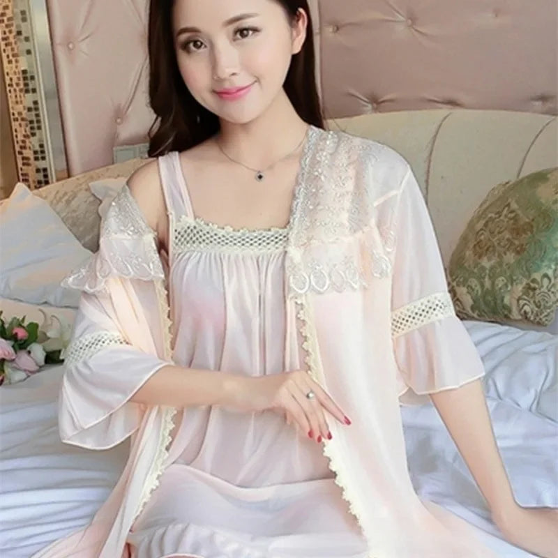 Loose-fit Summer Pajama Set Ice Silk Material 5 Sleeve Bathrobe Wholesale Drop Shipping Men Women Sleepwear