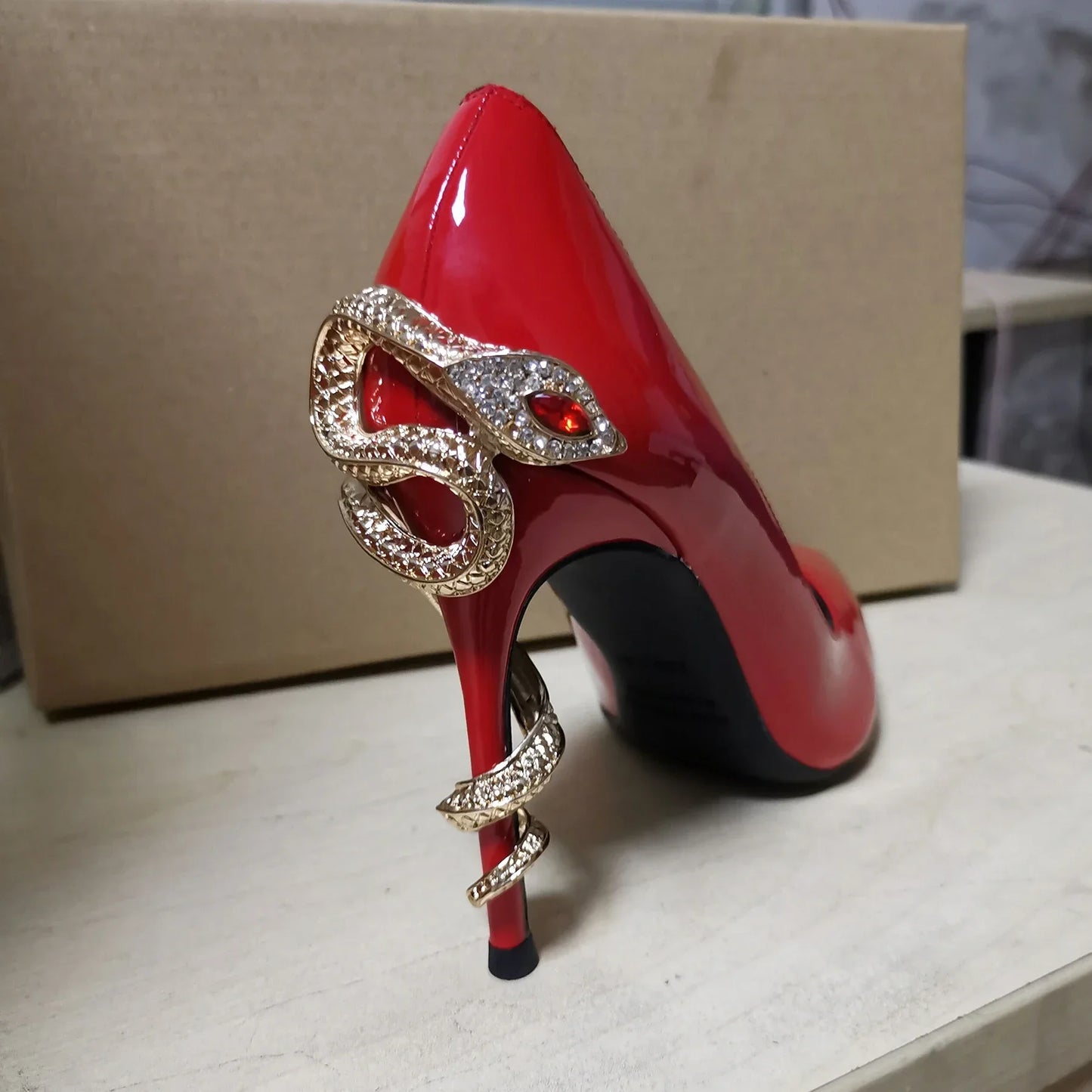 Metal Rhinestone Winding Snake Heels Pumps Women Pointed Toe Stiletto Heel Slip On Satin Pumps 2025 New Sexy Party Catwalk Pumps