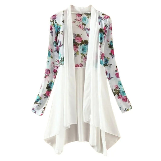 2024 Women Long Chiffon Blouse Shirts Female Cardigan Sunscreen Shirts Floral Printed Ladies Blouses Jackets 5 Colors