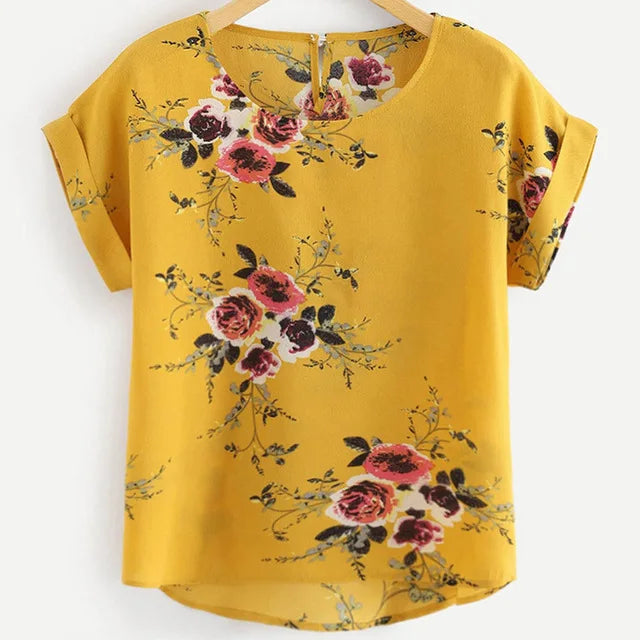 Summer Fashion Floral Print Blouse Pullover Ladies O-Neck Tee Tops Female Women's Short Sleeve Shirt blusas Femininas Clothing