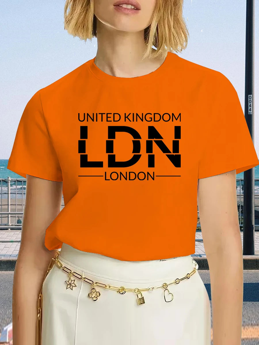 United Kingdom London Letter T-Shirt Female Sport Casual Crop Top Cool Hip Hop Tee Shirt Soft Breathable T Shirt Women