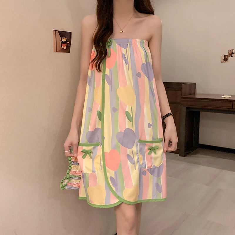 Summer Cotton Bath Towel Thin Faion Line Pattern Simple Magic Sti Women's Bath Skirt Tube Top ort Skirt Bath Robe