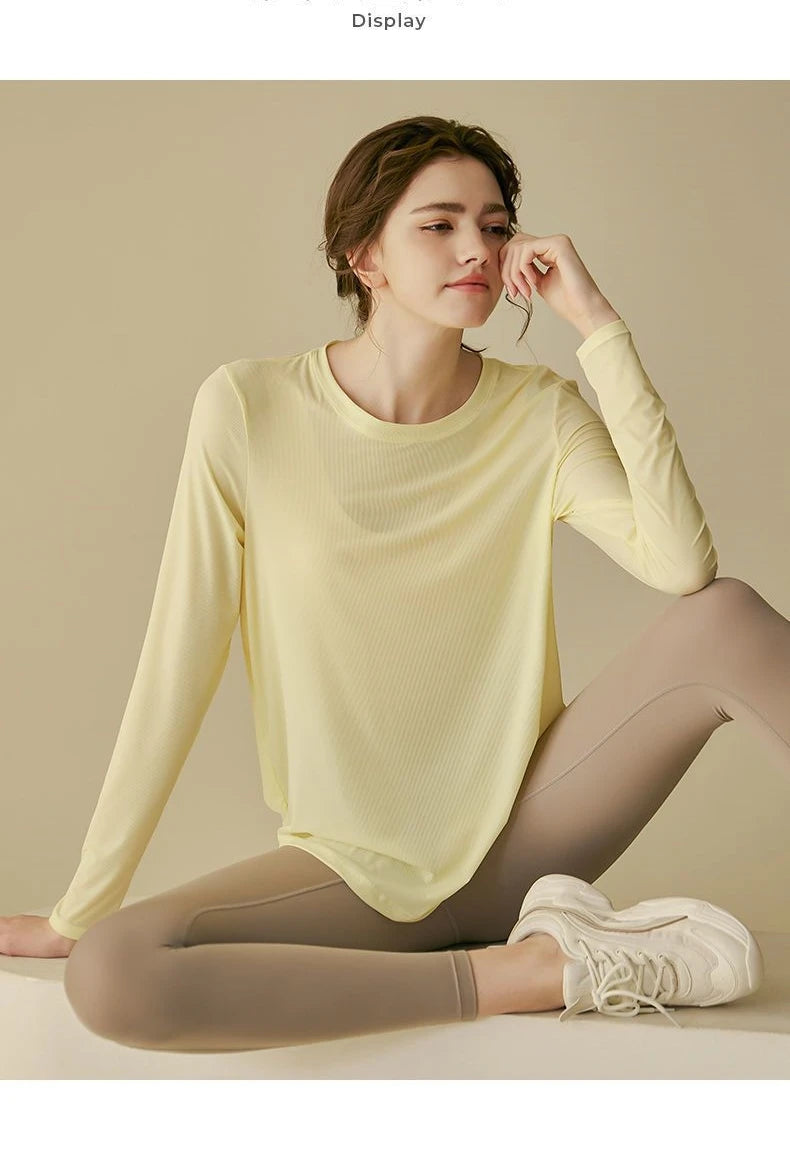 gym Sports Top T-shirt Women Yoga Clothing Running Loose Slim Quick Dry Training Long Sleeve Thin Blouse Fitness Tops Autumn Gym