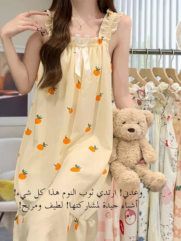 Cloud Cotton Sp Dr Women's Summer Strap Built-in Chest Pad Medium Length Thin Cute 2025 New Nightgown Home Clothes