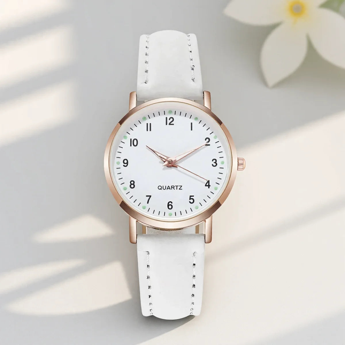 Casual Round Quartz Watch Luminous Analog Wristwatch PU Leather Strap for Women Girls Ideal Gift