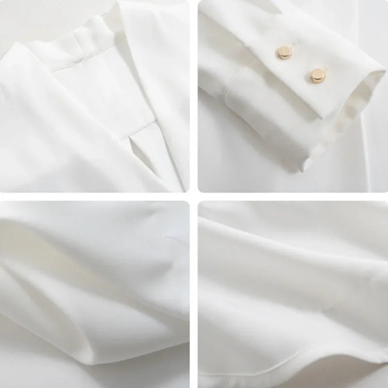 Spring Autumn Long Sleeve White Shirt  Women Korean Temperament V-neck Office Lady Chiffon Blouse Elegant Street Loose Blusas