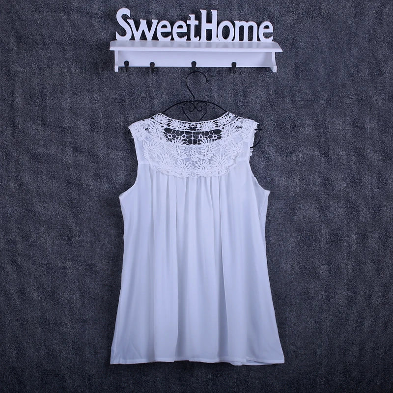 Summer tops for women  Fashion Lace Chiffon blouse V-Neck Loose Casual Chiffon Shirt