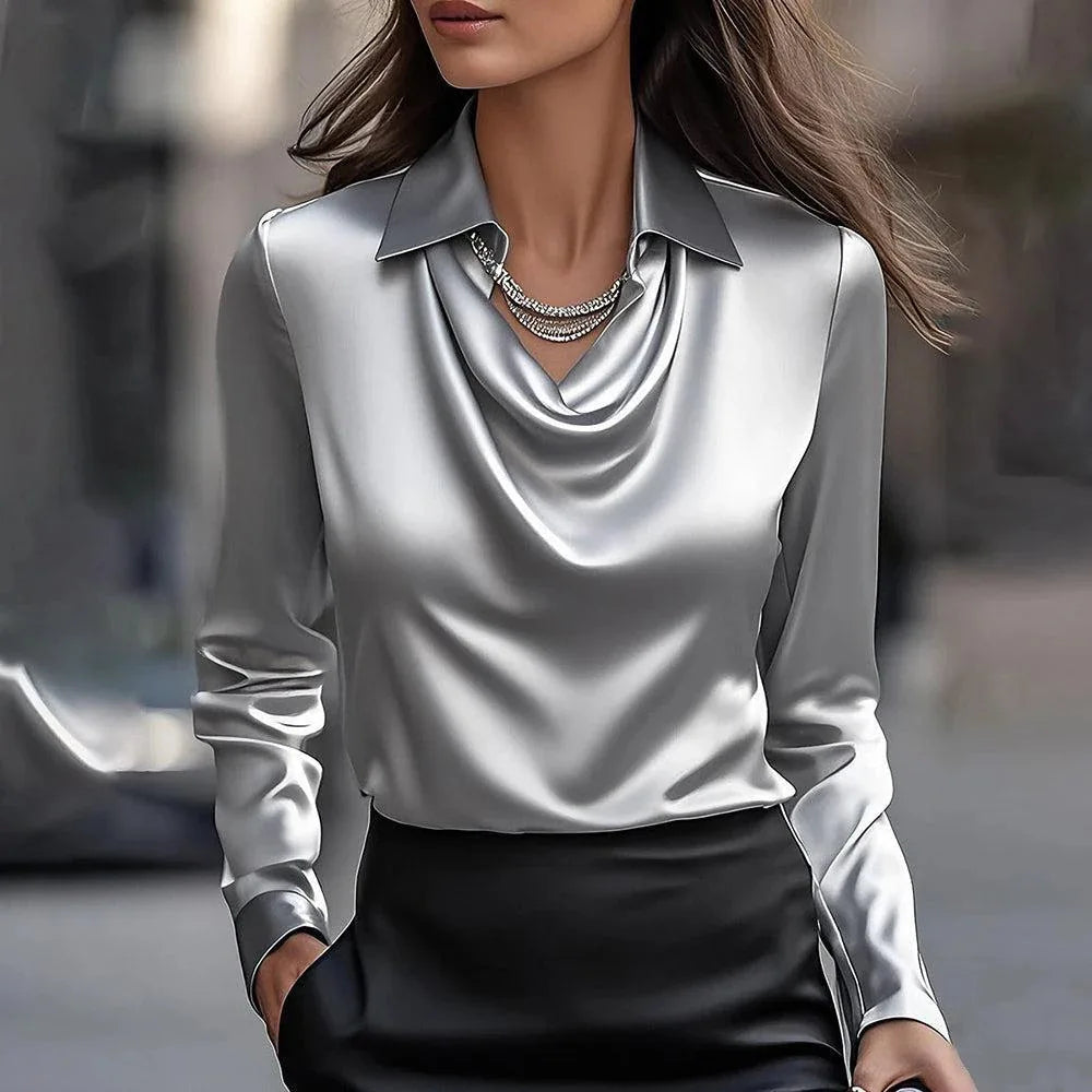 Spring Autumn Women's Solid V-Neck Blouses Button Up Elegant Loose Long Sleeve Clothes Office Ladies French Black Shirt Tops