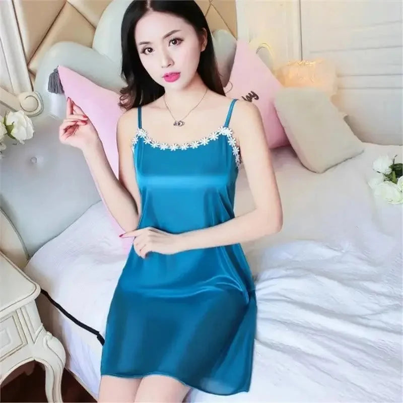 Summer Silk Sleep Dress Women's Home Clothes Vest Strap Ice Silk plus Size Sleepwear Dress Fairy like Backless Design