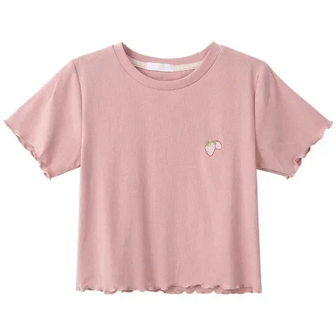 Sweet Spicy Short Crop Top T-Shirt Women's Pink Short Sleeve BM Style Summer Fashion Small Size Female Clothing Polyester Fiber