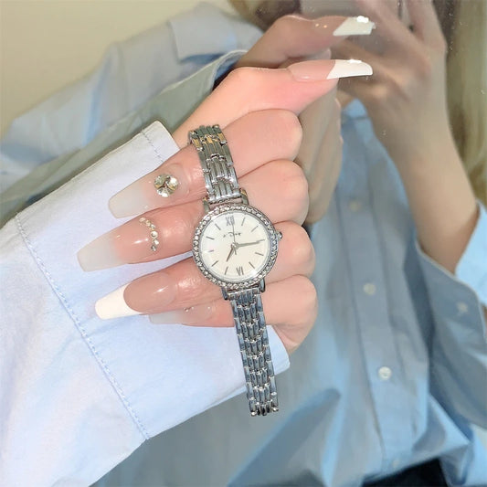 Fashion Alloy Women's Watch Luxury Rhinestone  Shell Textured Dial Quartz Watch for Woman Exquisite Slim Ladies Wristwatch Clock