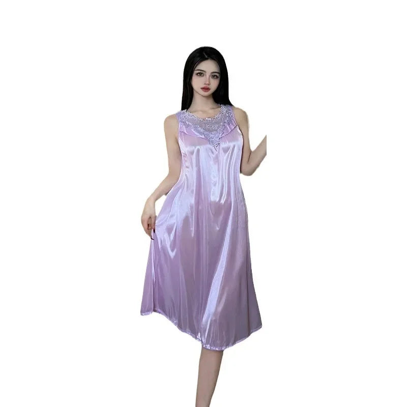 Korean Style Suggestive Lace Sleepwear Purple Home Clothes Set plus Size Pure Desire Battle Robe Sexy Home Comfortable Nightgown