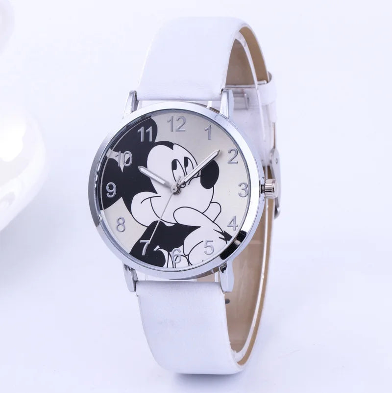 Disney Mickey Mouse Women Watches for Girls Black Leather Strap ultrathin Ladies Watch Quartz Clock Wrist Relogio Feminino
