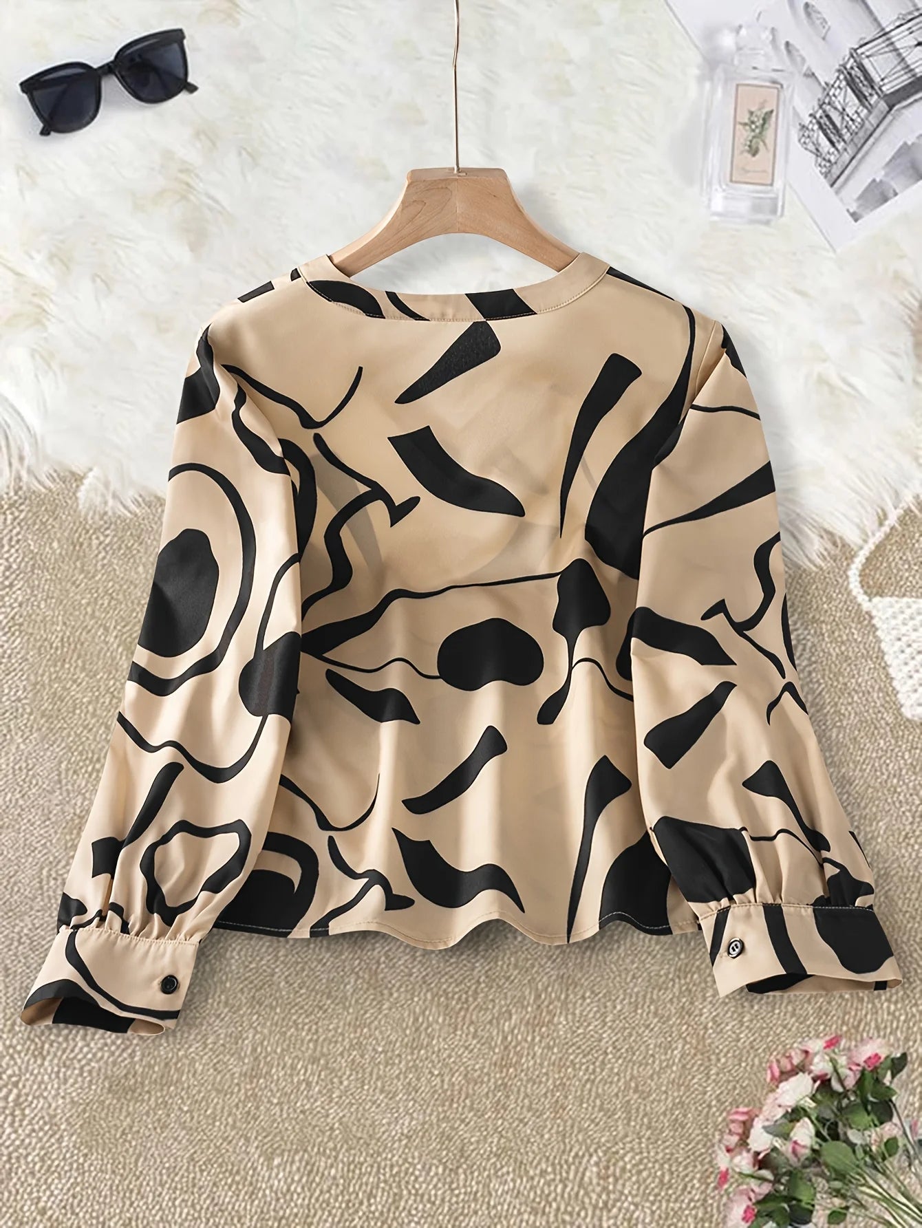 Women's Autumn and Winter Long Sleeve Shirt Notch Collar All-Over Print Shirt Top