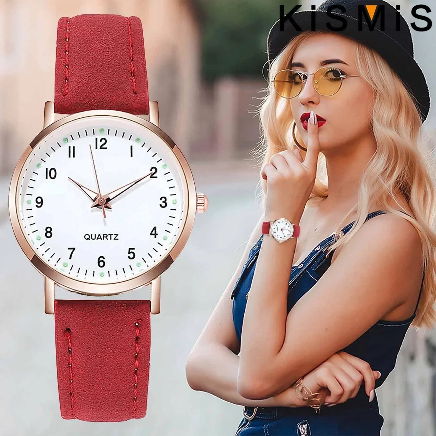 Casual Round Quartz Watch Luminous Analog Wristwatch PU Leather Strap for Women Girls Ideal Gift