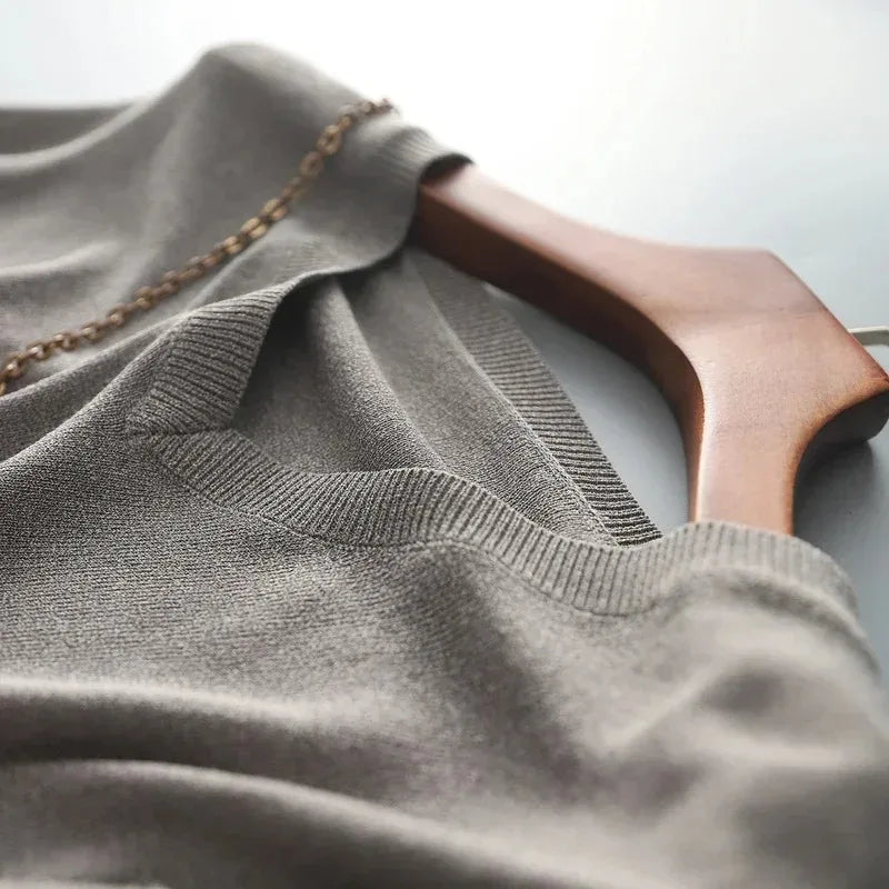 Women's Short Sleeve V-Neck Knitting Shirt, Casual Loose Tops, Ice Silk Blouse, Gray Lady Clothes, New, 14799