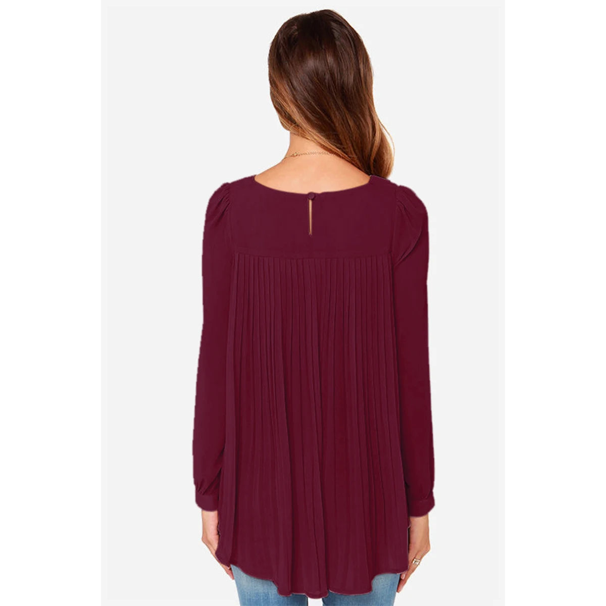 New Women Sexy Casual Loose Chiffon Blouse Long Sleeve Solid Crimp Shirts