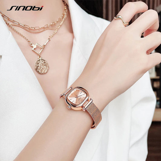 Sinobi Fashion Womens Square Golden Watch Elegant Ladies Quartz Wristwatches Luxury Casual Female Gifts Clock Relogio Feminino