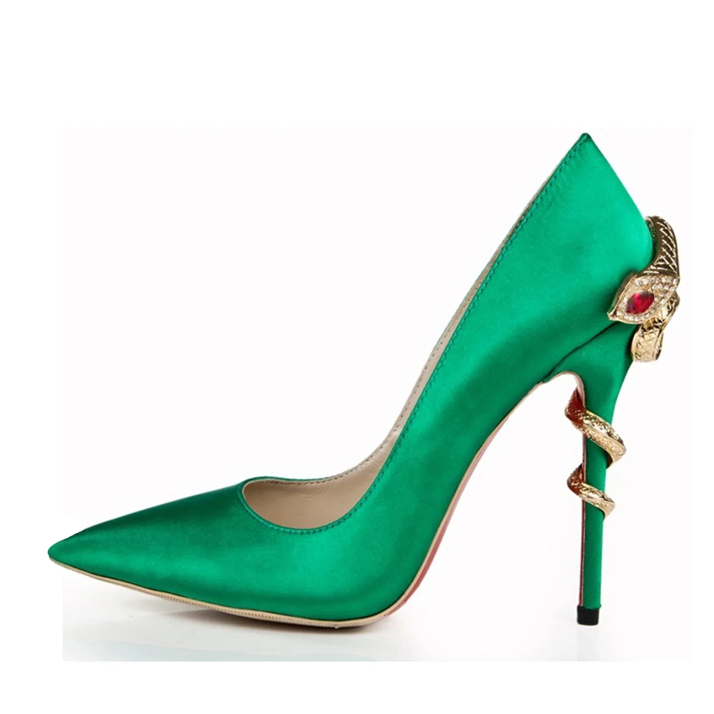 Metal Rhinestone Winding Snake Heels Pumps Women Pointed Toe Stiletto Heel Slip On Satin Pumps 2025 New Sexy Party Catwalk Pumps