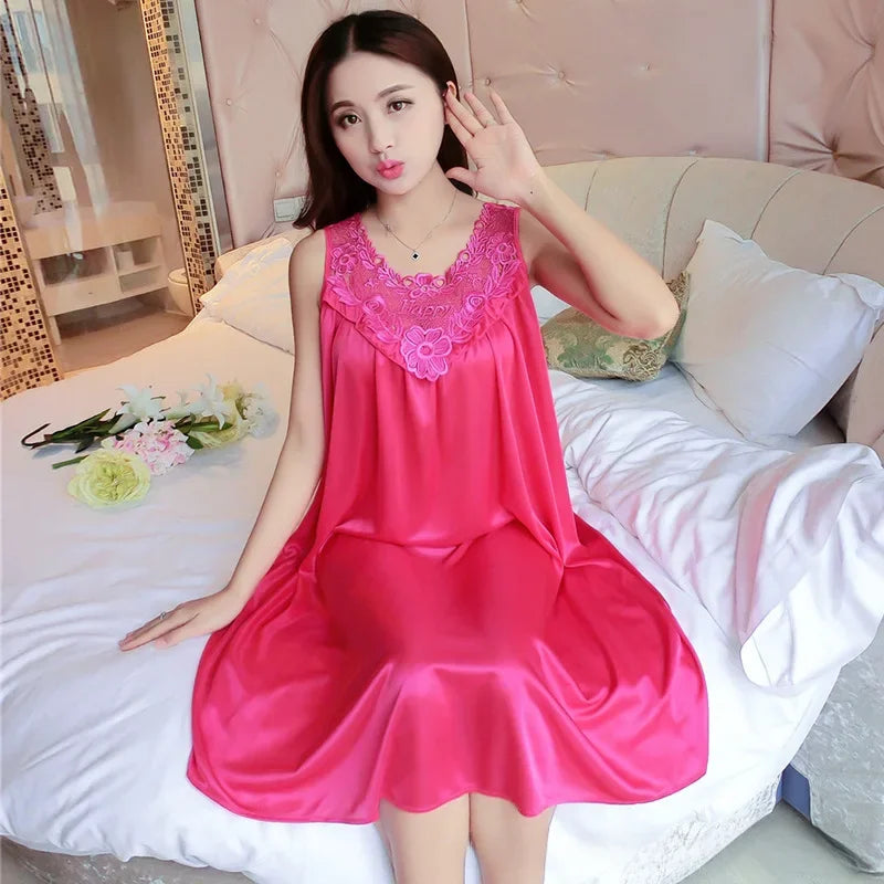 Summer Korean Style Ice Silk Sleepwear Sleep Dress Extra Large Women's Tank Top Simulation Silk Thin Housewear